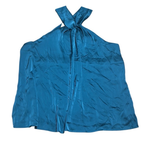 GRACE KARIN NWT Halter Kapin Blouse Satin Fabric Blue Color Size 2XL - Picture 3 of 7